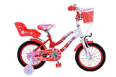 Volare Lovely Kinderfiets - Meisjes - 14 inch - Rood Wit - Veilige en comfortabele meisjesfiets met handrem, terugtraprem, gesloten kettingkast, afneembare zijwieltjes, zacht zadel, mandje, verstelbaar zadel en stuur, hoogwaardige materialen, en accessoires bij Fitmarktnl